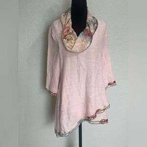 Floral Trim Pink Women's Top